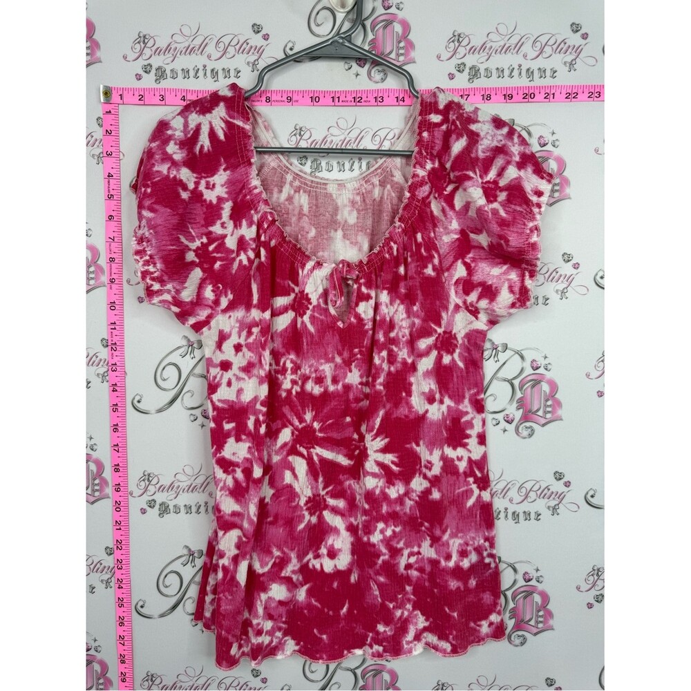 Tie-Dye Puff Sleeve Women’s Top - Pink